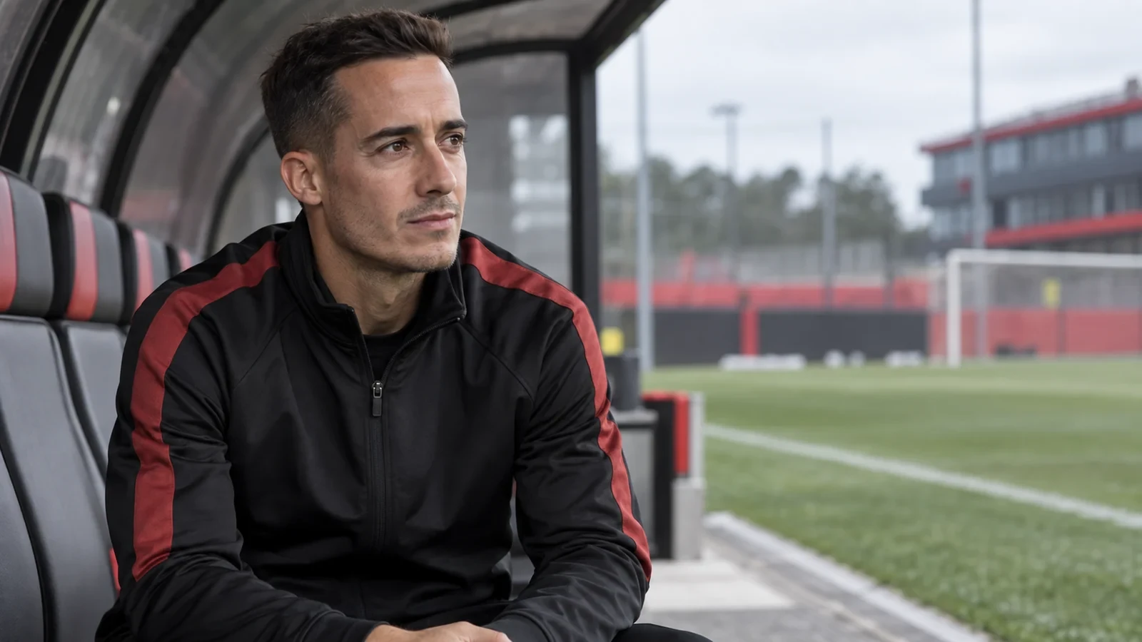 Lucas Vázquez quan sát sân tập từ khu ghế kỹ thuật