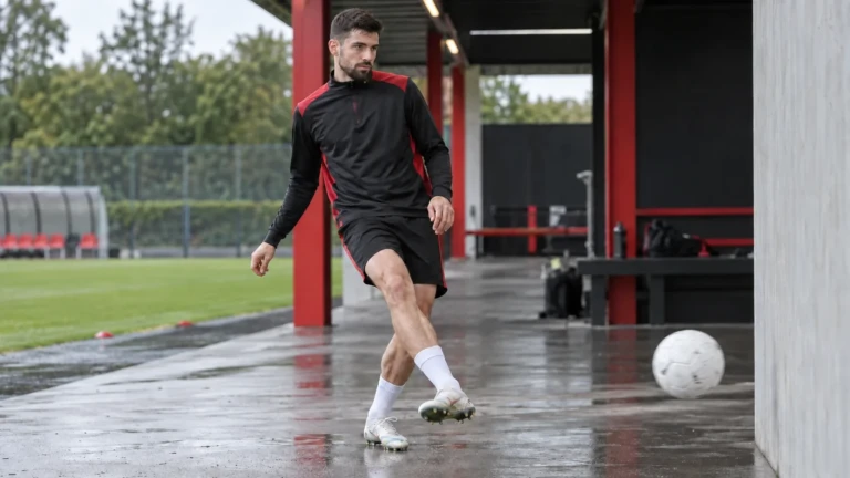 Martin Terrier thực hiện đường chuyền một chạm tại khu tập luyện Bayer Leverkusen