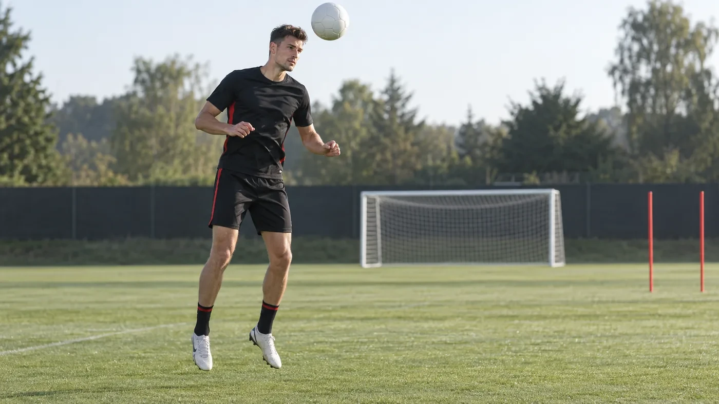 Patrik Schick bật nhẹ để tập chọn điểm rơi đánh đầu